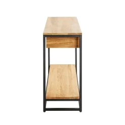 Console en métal noir avec étagères et tiroirs en chêne