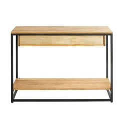 Console en métal noir avec étagères et tiroirs en chêne