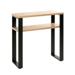 Console en métal noir et plateaux décor chêne