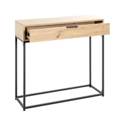 Console en métal noir tiroir décor chêne