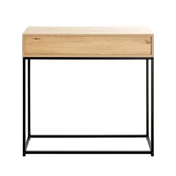 Console en métal noir tiroir décor chêne