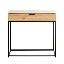 Console en métal noir tiroir décor chêne