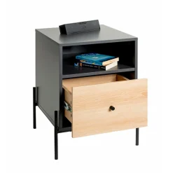 Console en tube d 'acier peint en noir par poudrage corps en MDF décor chêne naturel