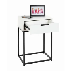 Console en tube d'acier peint par poudrage en noir tiroir en panneau de particules avec décor en blanc