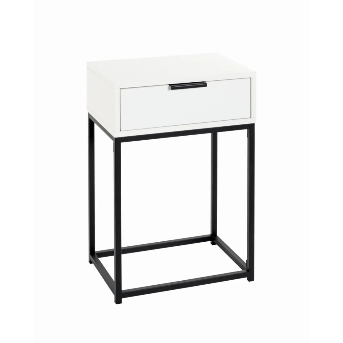 Console en tube d'acier peint par poudrage en noir tiroir en panneau de particules avec décor en blanc