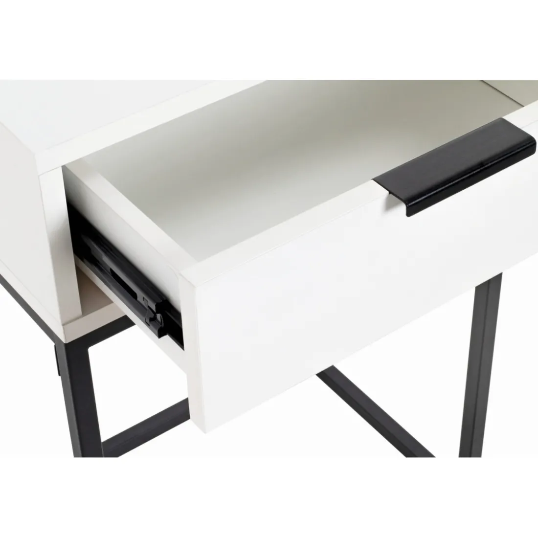 Console en tube d'acier peint par poudrage en noir tiroir en panneau de particules avec décor en blanc