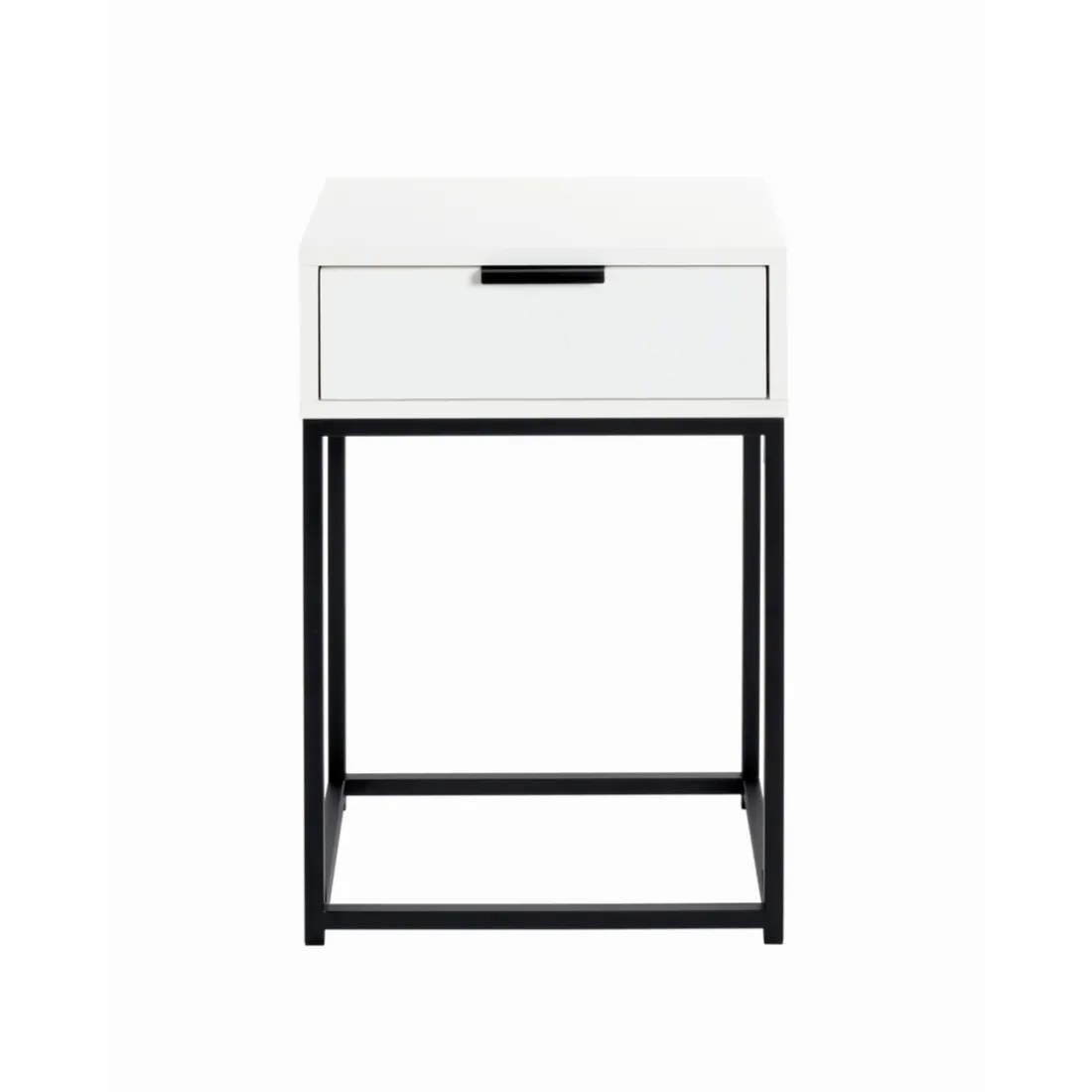 Console en tube d'acier peint par poudrage en noir tiroir en panneau de particules avec décor en blanc