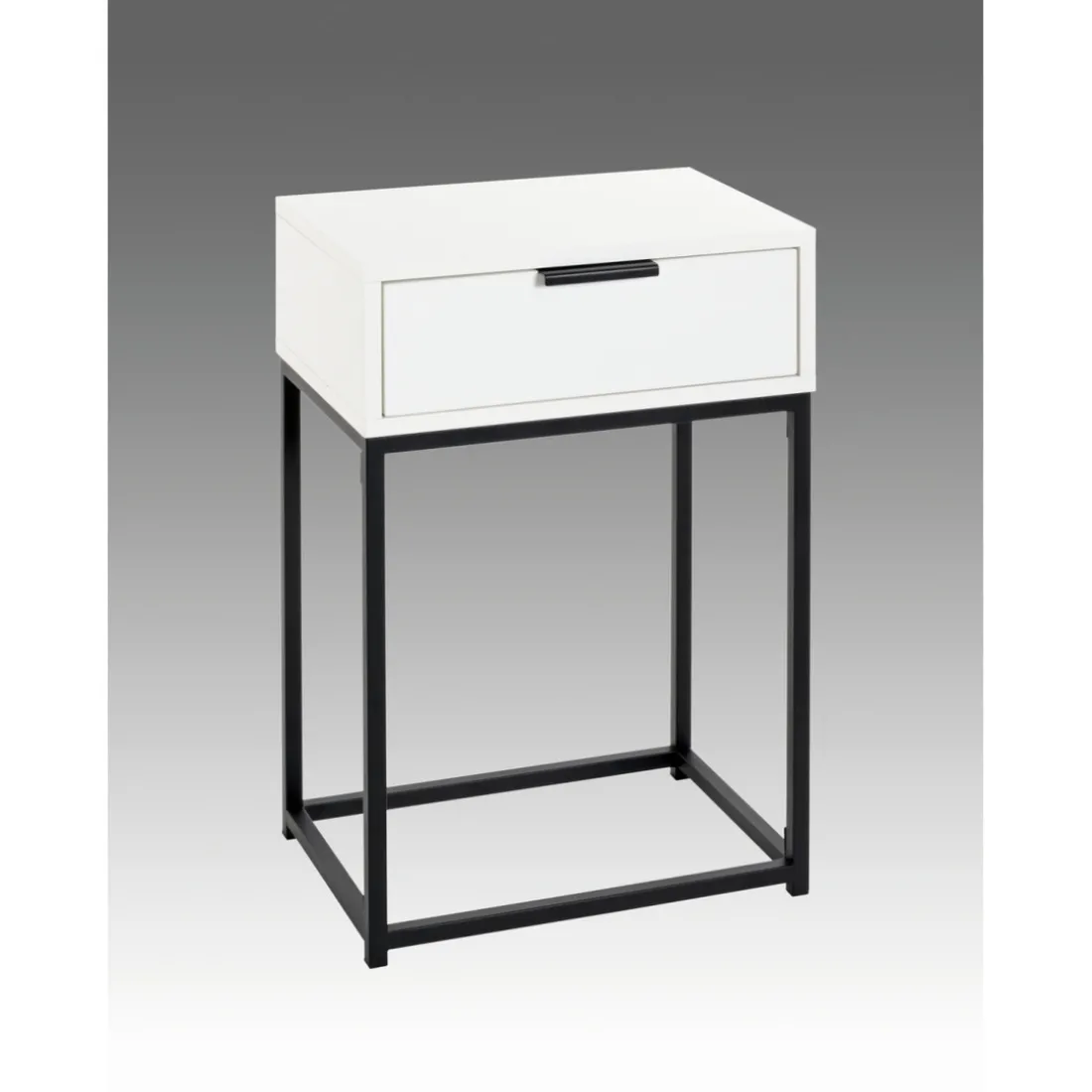 Console en tube d'acier peint par poudrage en noir tiroir en panneau de particules avec décor en blanc