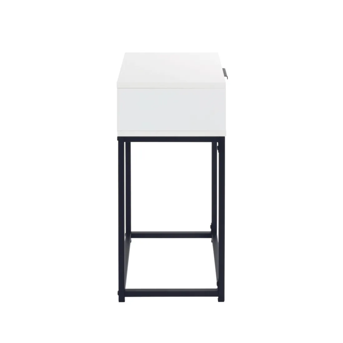 Console en tube d'acier peint par poudrage en noir tiroir en panneau de particules avec décor en blanc