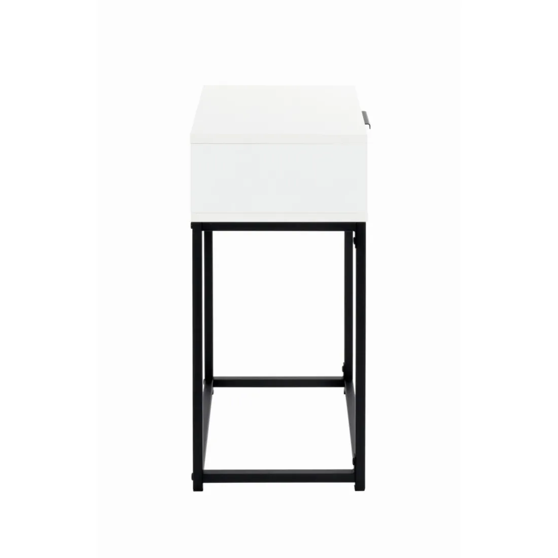 Console en tube d'acier peint par poudrage en noir tiroir en panneau de particules avec décor en blanc