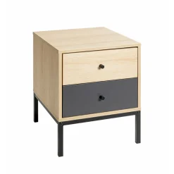 Console en tube d'acier peint en noir par poudrage corps en MDF décor chêne naturel