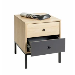 Console en tube d'acier peint en noir par poudrage corps en MDF décor chêne naturel