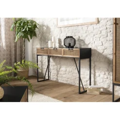 Console métal 3 tiroirs cannage - DORIA