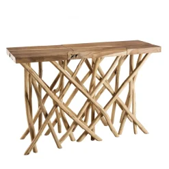 Console nature plateau bois Teck - pieds bois flotté - KELIA
