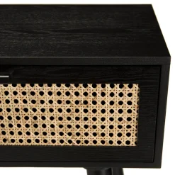 Console noire 2 tiroirs cannage - MIKEL