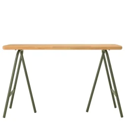 Console plateau en pin et pieds tréteaux en métal vert HELENA