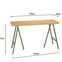 Console plateau en pin et pieds tréteaux en métal vert HELENA