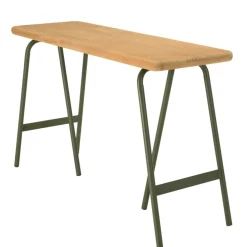 Console plateau en pin et pieds tréteaux en métal vert HELENA