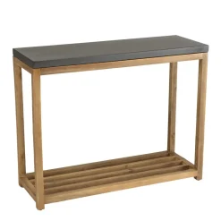 Console rectangulaire grand modèle double plateau effet béton foncé et acacia HECTOR