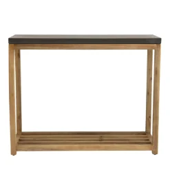 Console rectangulaire grand modèle double plateau effet béton foncé et acacia HECTOR