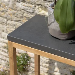 Console rectangulaire grand modèle double plateau effet béton foncé et acacia HECTOR