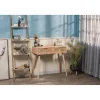 Console scandinave en bois avec 2 tiroirs Cannage Rotin Gris