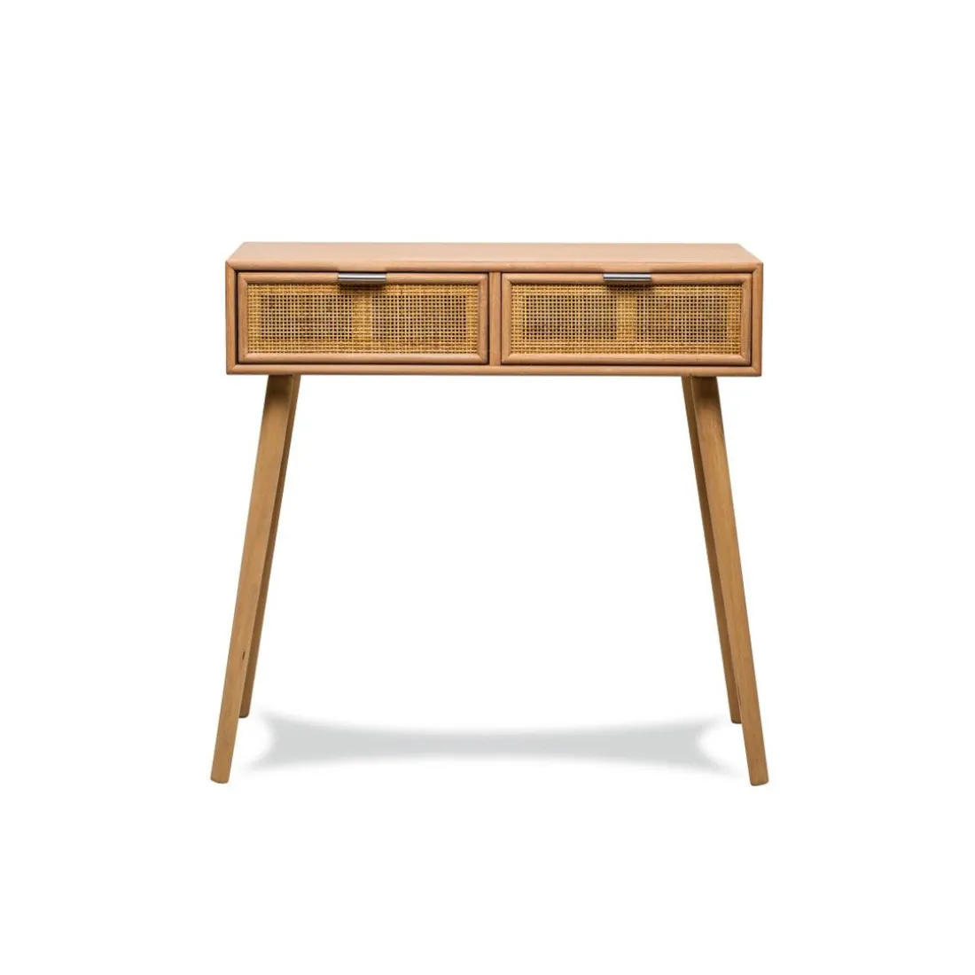 Console scandinave en bois avec 2 tiroirs Cannage Rotin Gris