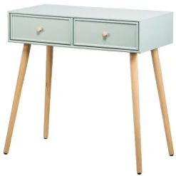 Console scandinave en bois avec 2 tiroirs vert menthe
