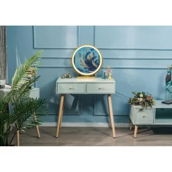 Console scandinave en bois avec 2 tiroirs vert menthe