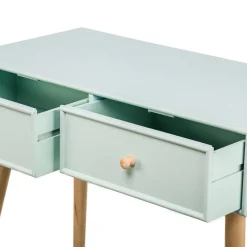 Console scandinave en bois avec 2 tiroirs vert menthe