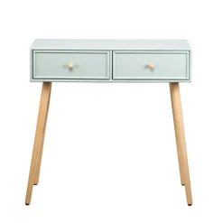 Console scandinave en bois avec 2 tiroirs vert menthe