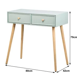Console scandinave en bois avec 2 tiroirs vert menthe