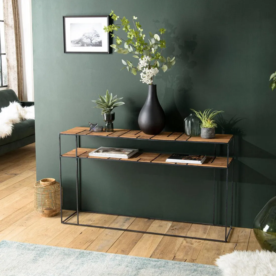 Console SIXTINE 2 plateaux teck et métal