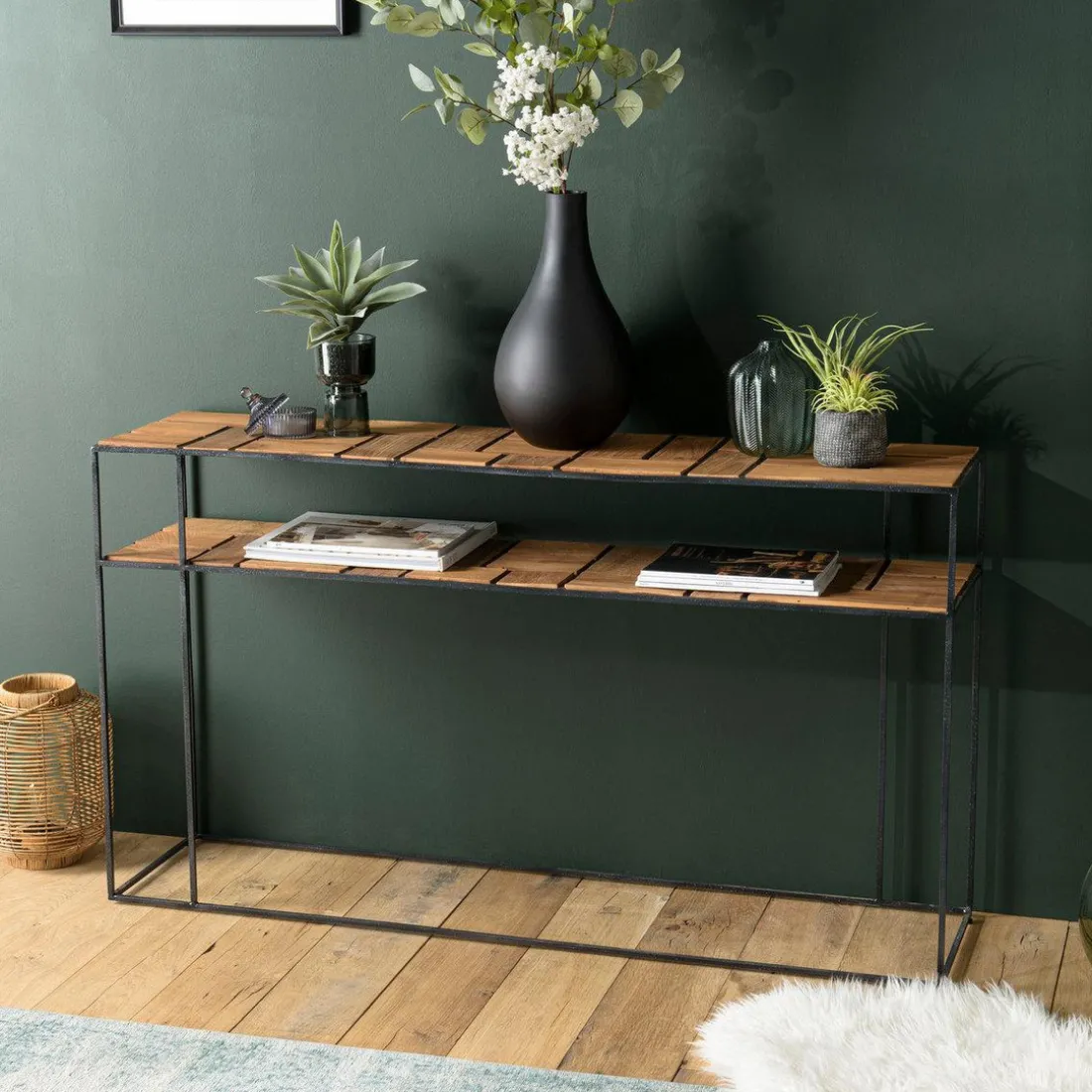 Console SIXTINE 2 plateaux teck et métal