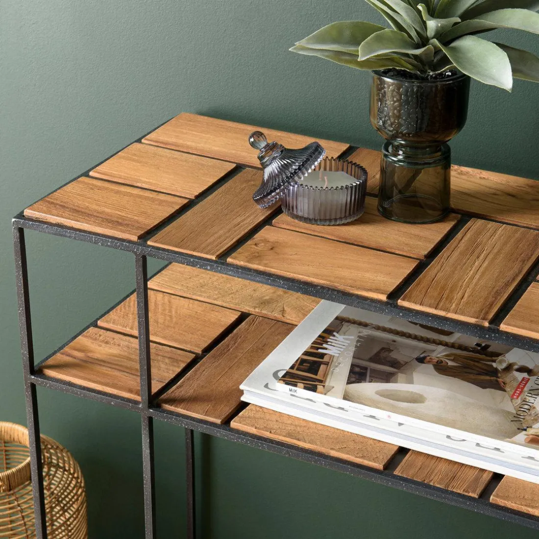 Console SIXTINE 2 plateaux teck et métal