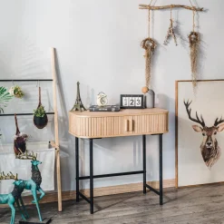Console table en métal et bois avec 2 portes Noir
