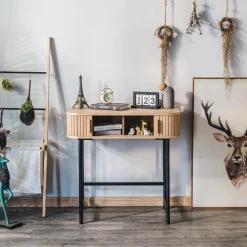 Console table en métal et bois avec 2 portes Noir