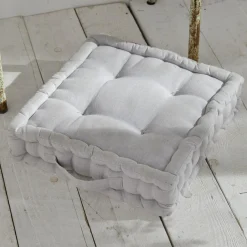 Coussin de Sol Blanc Slub Chambray Broderie Constance - Charme