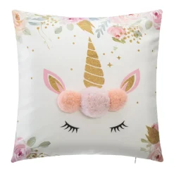 Coussin Licorne Pompons