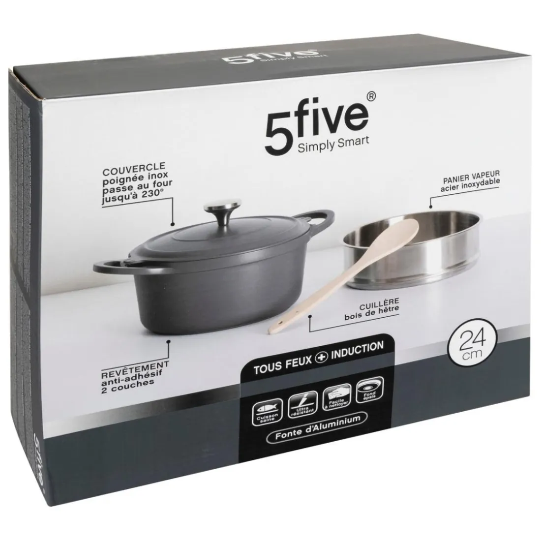 Cuiseur vapeur fonte d'aluminium gris