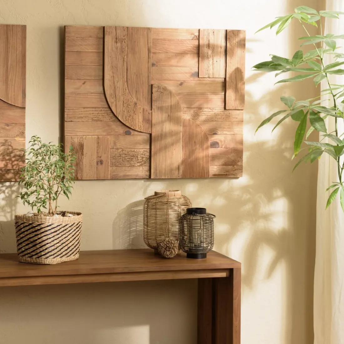 Décoration murale C formes géométriques en Pin recyclé SANDY Marron