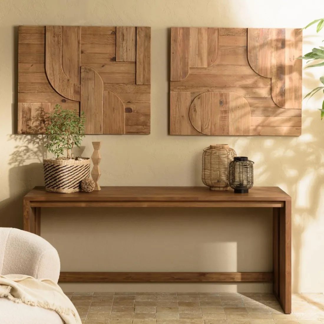 Décoration murale D formes géométriques en Pin recyclé SANDY Marron