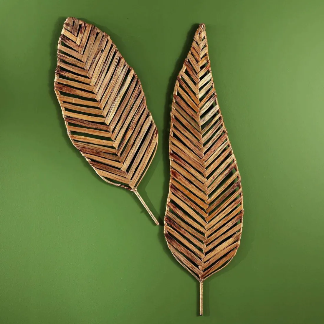 Décoration murale en jacynthe et structure metal PALMETTE FEUILLE