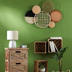 Décoration murale en métal et rotin 6 ronds SATELLO beige