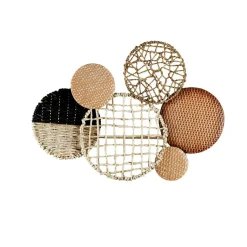Décoration murale en métal et rotin 6 ronds SATELLO beige