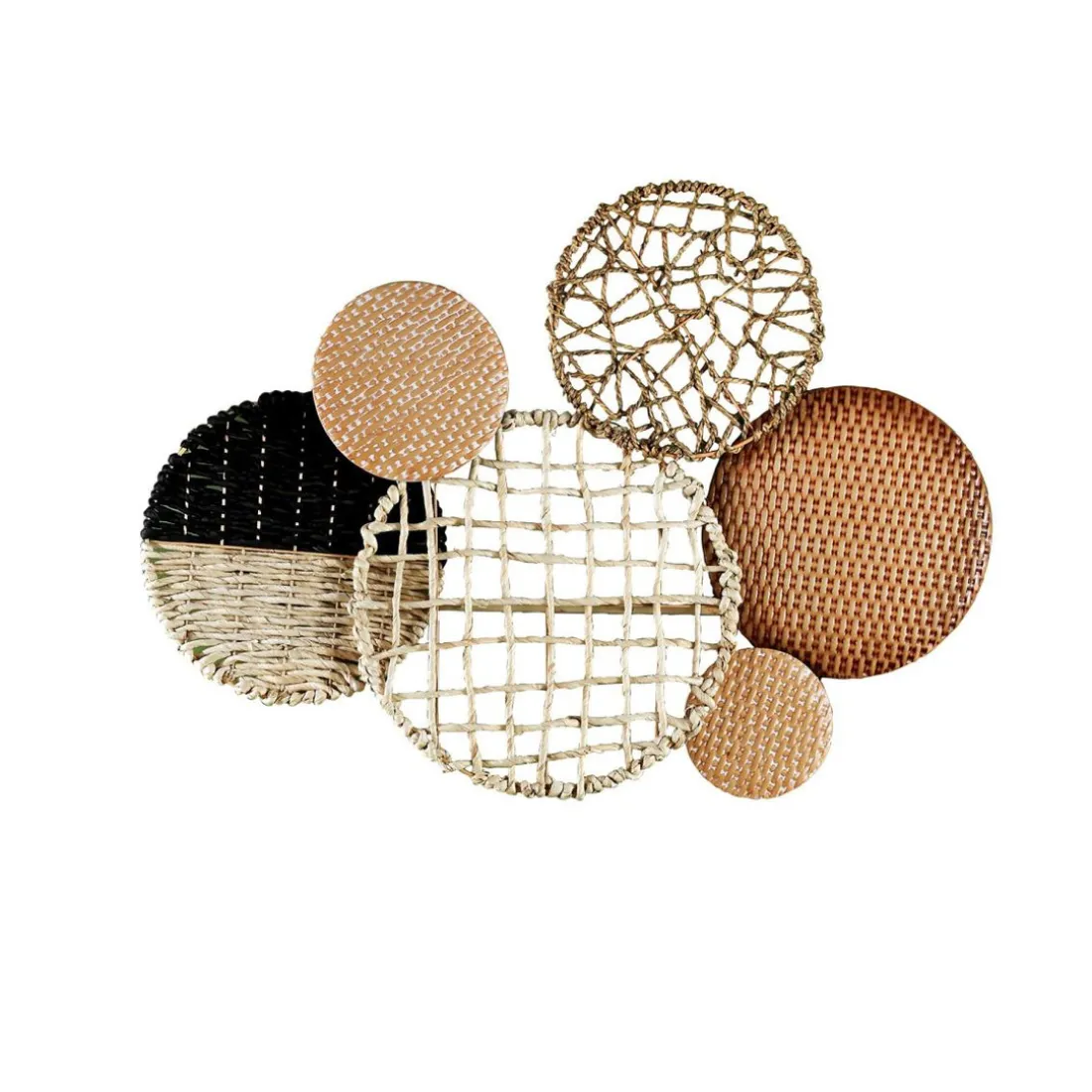 Décoration murale en métal et rotin 6 ronds SATELLO beige