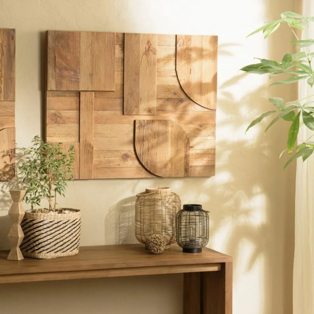 Décoration murale en pin recyclé formes géométriques SANDY marron