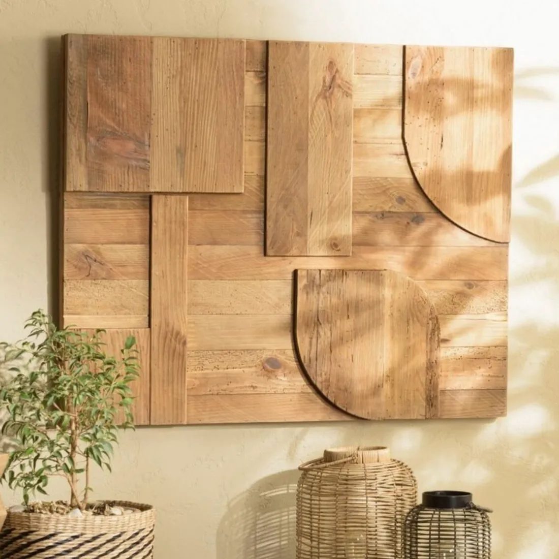 Décoration murale en pin recyclé formes géométriques SANDY marron