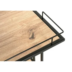 Desserte à roulettes avec plateaux en MDF décor chêne et en en Tube d'acier laqué Noir