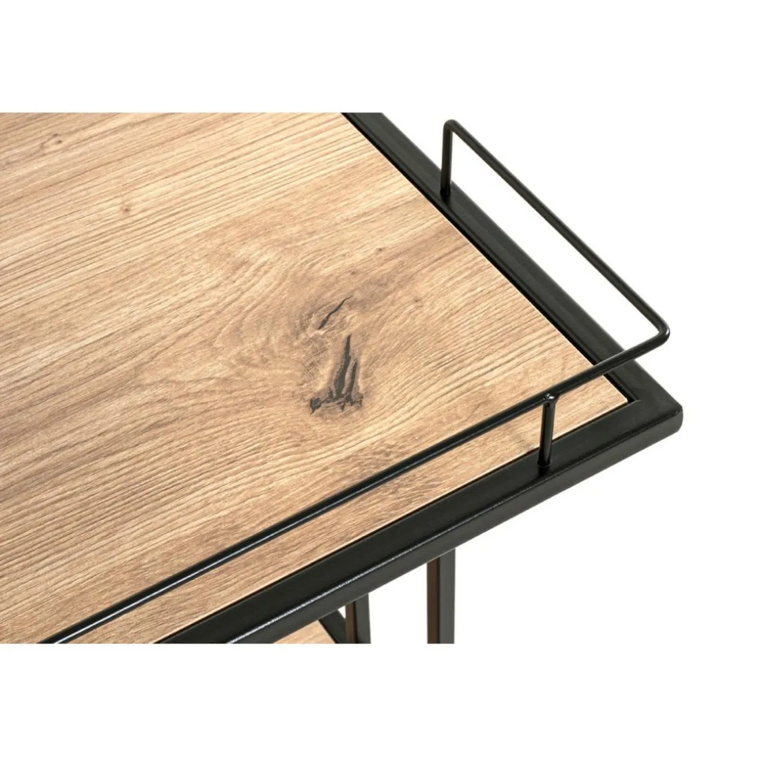 Desserte à roulettes avec plateaux en MDF décor chêne et en en Tube d'acier laqué Noir